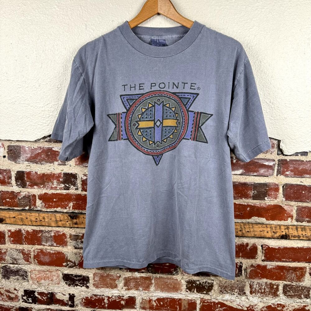 Vintage The Pointe Shirt Size Large Blue Single Stitch Tribal Aztec USA 90s